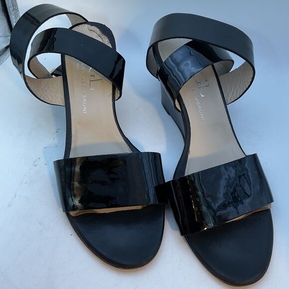 AGL LADIES SHOES 37 1/2 black patent strappy capsule heels sandals minimalist - Picture 8 of 13